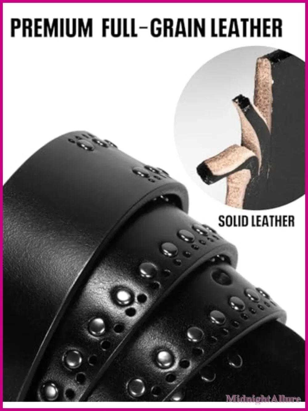 Western Studded Full-Grain Leather Belt Silver Buckle M